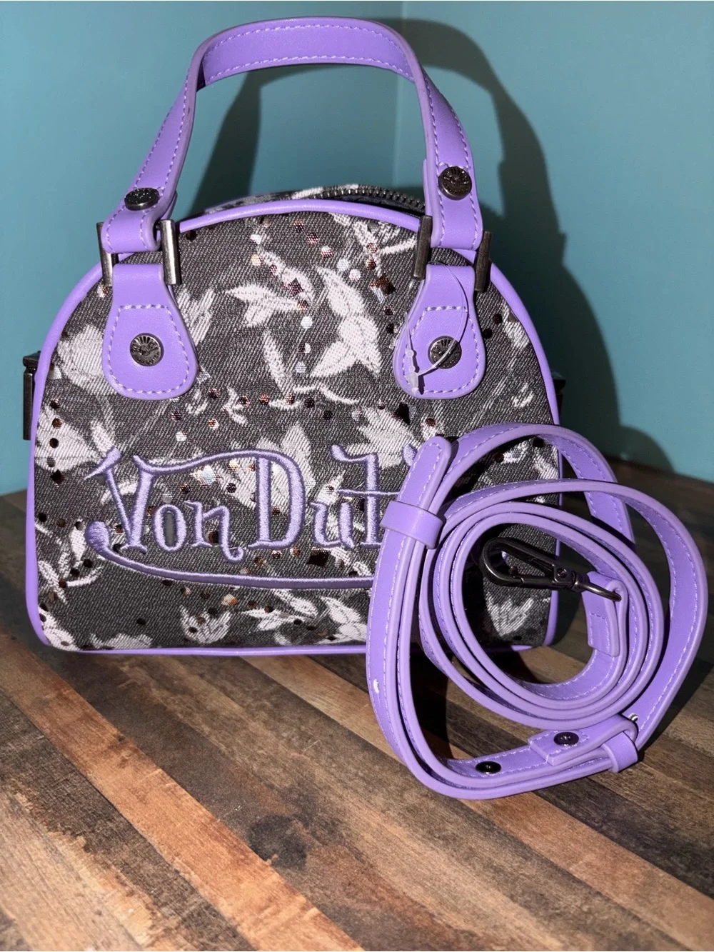 Von Dutch Lavender Accent Floral Bowling Bag NWOT RARE!